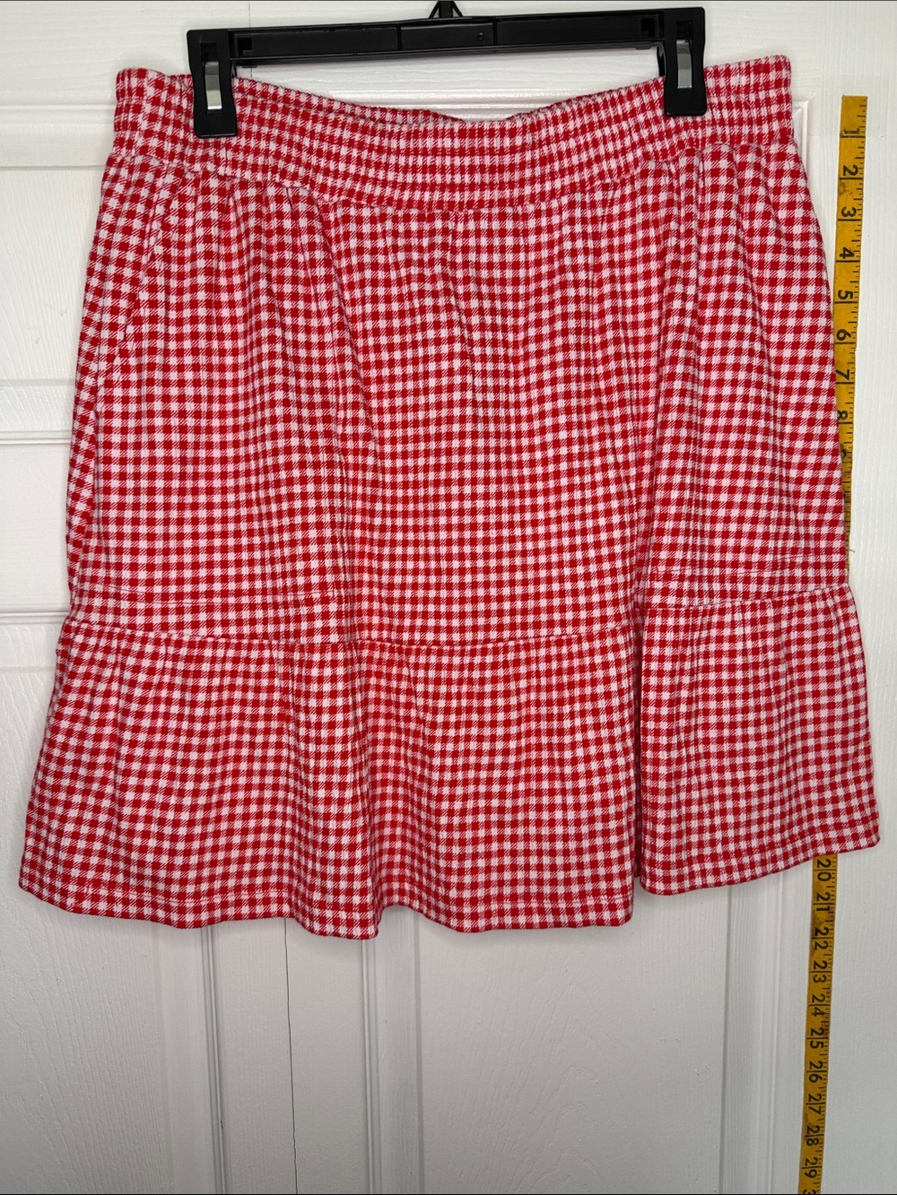 Lands' End Red and White Gingham A-Line Tiered Skirt - Picture 1 of 6